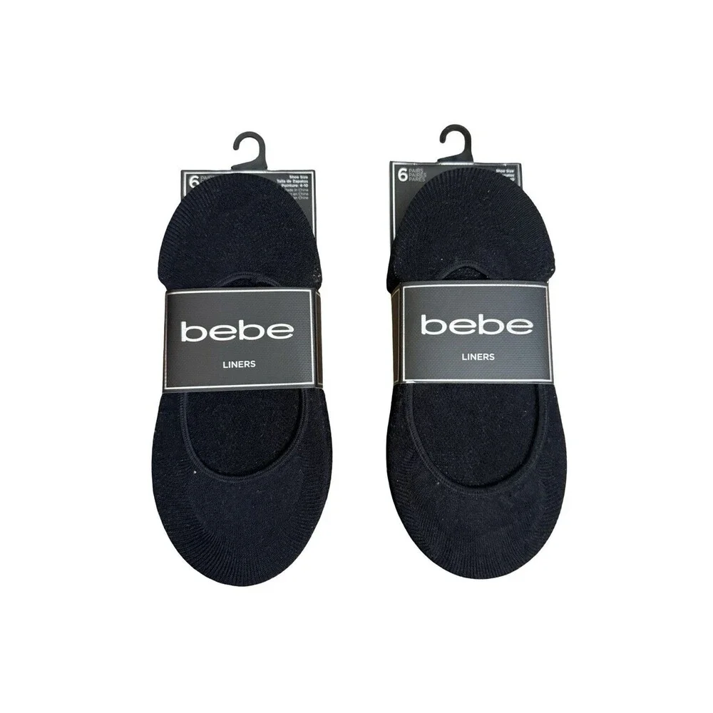Bebe Womens No Show Socks 12 Pairs Black Liner Low Cut Shoe Socks New